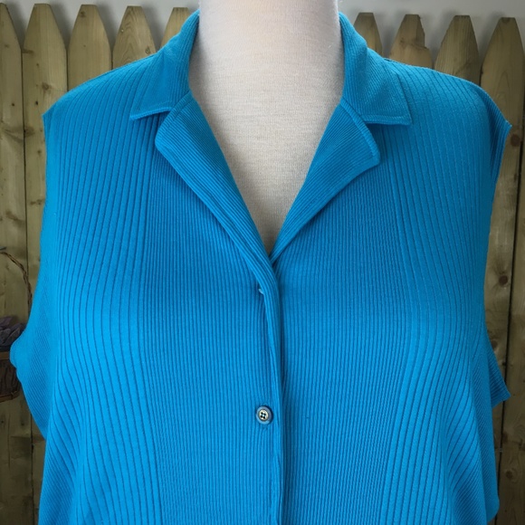 NWT Karen Scott II Teal Blue Button Down Top 3X - Picture 6 of 6